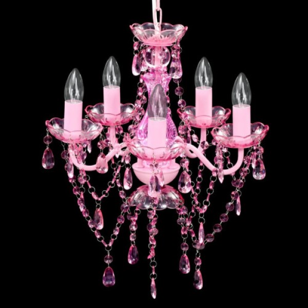 vidaXL Lampu Kristal 5 Bohlam Lampu Gantung Warna Pink untuk Penerangan Rumah